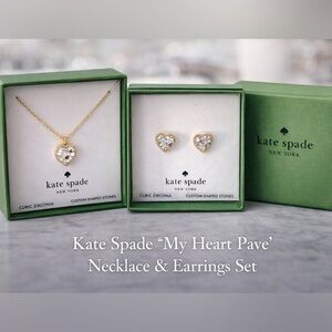 Kate Spade Necklace & Earrings Set’ NIB – Gold Tone CZ Heart Jewelry